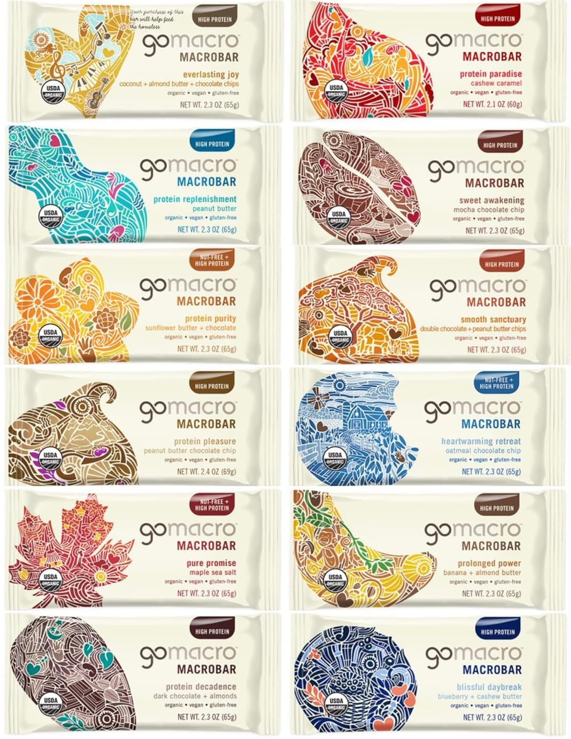 GoMacro Indulge in Protein-Packed Flavors Like Coconut, Cashew Caramel, Peanut Butter & More 12 pack Variety